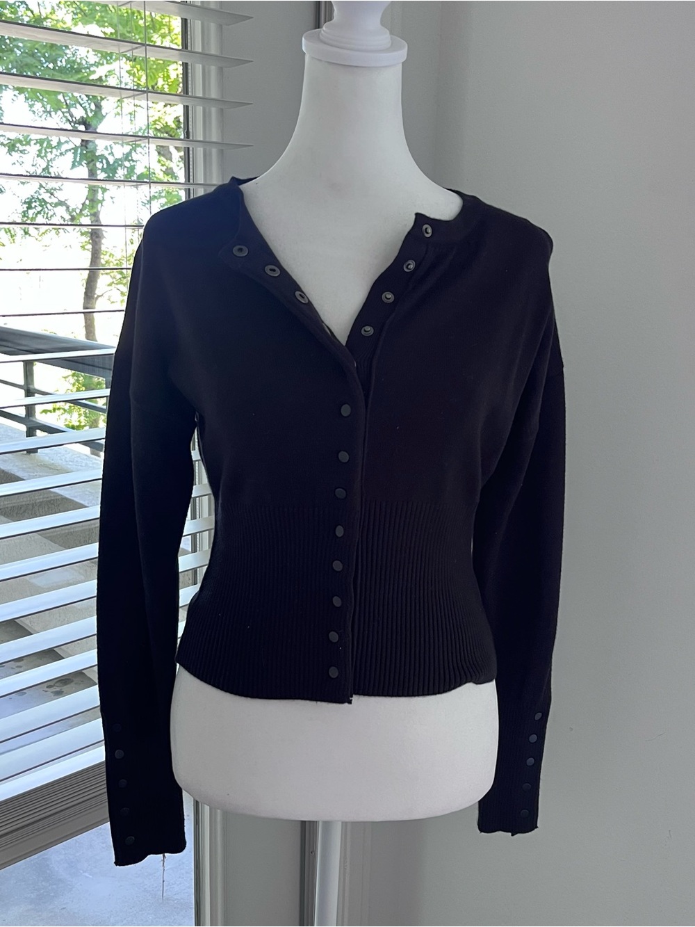 American Vintage Black Button-Front Ribbed Waist Cardigan